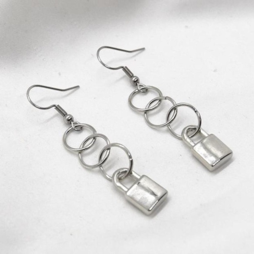 Lock Dangle Earrings - Picture 2 of 4
